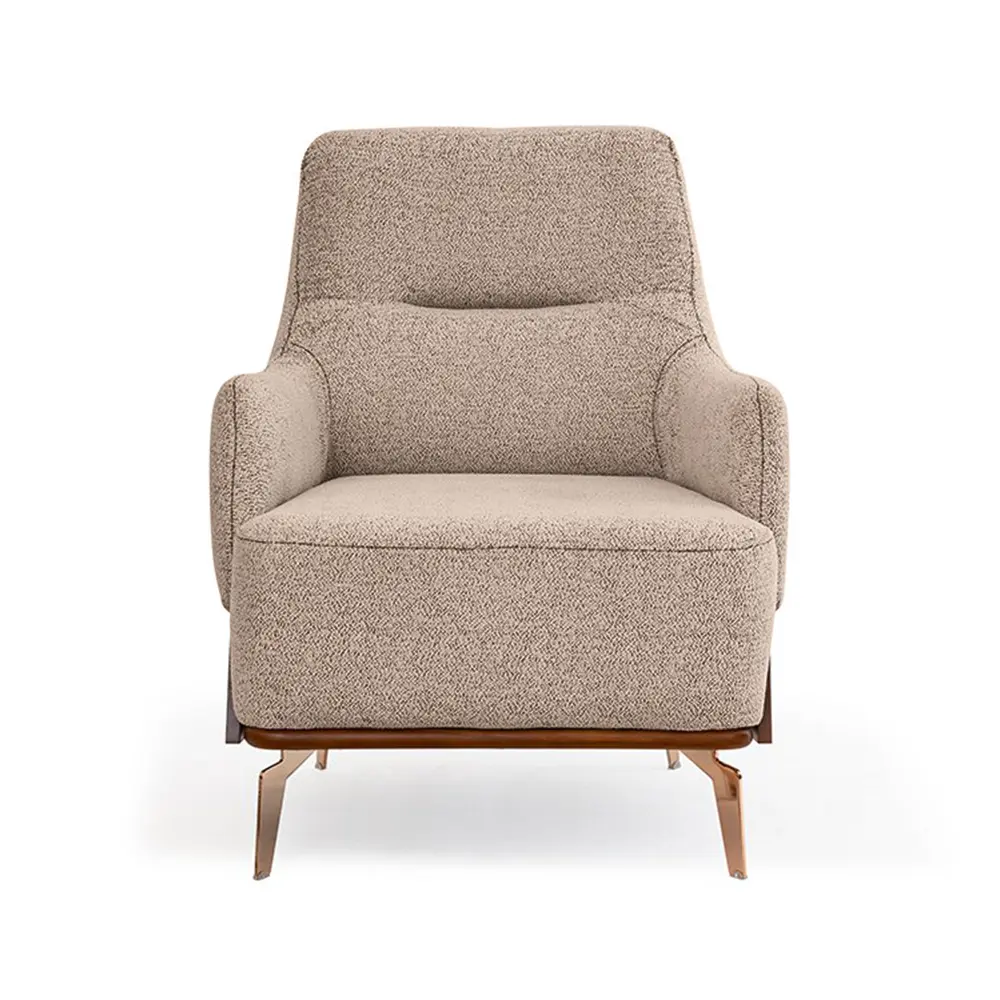 Lavin bouclé armchair front view in beige with high back and headrest groove – Asbar Furniture