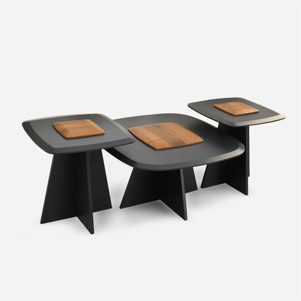Three piece Mekskano coffee table set in grey with angled sculptural legs – Asbar Furniture