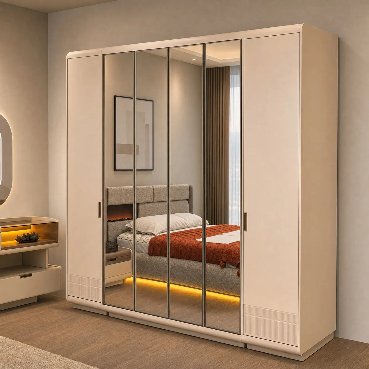 Aura wardrobe with mirrored doors in bedroom setting – Asbar Furniture