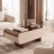 Aura Coffee Table in Cream and Walnut with smoked glass top in a modern living room – Asbar Furniture