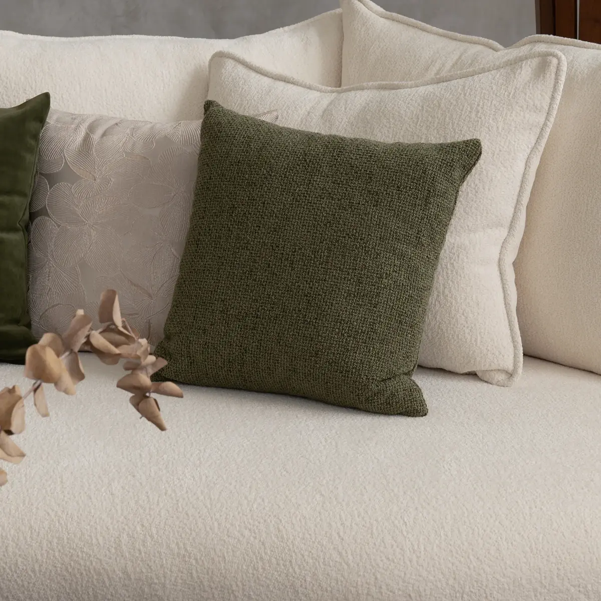 Close-up of Solea sofa white boucle fabric texture