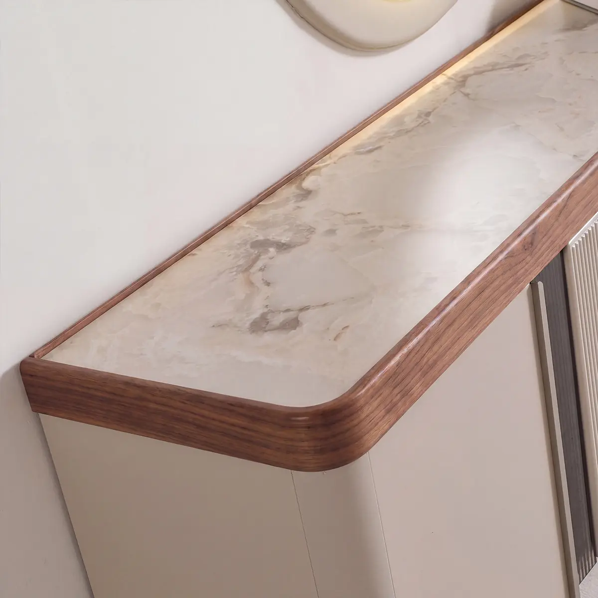 Estella Sideboard Marble-effect top framed in natural Walnut veneer – Asbar Furniture