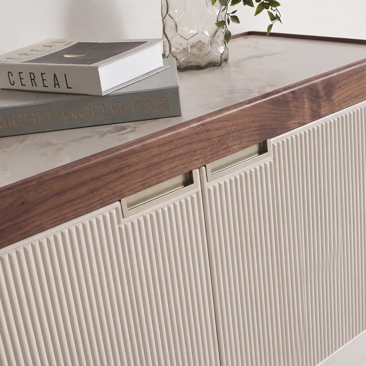 Detail of Estella Sideboard recessed handle and fluted door panels – Asbar Furniture