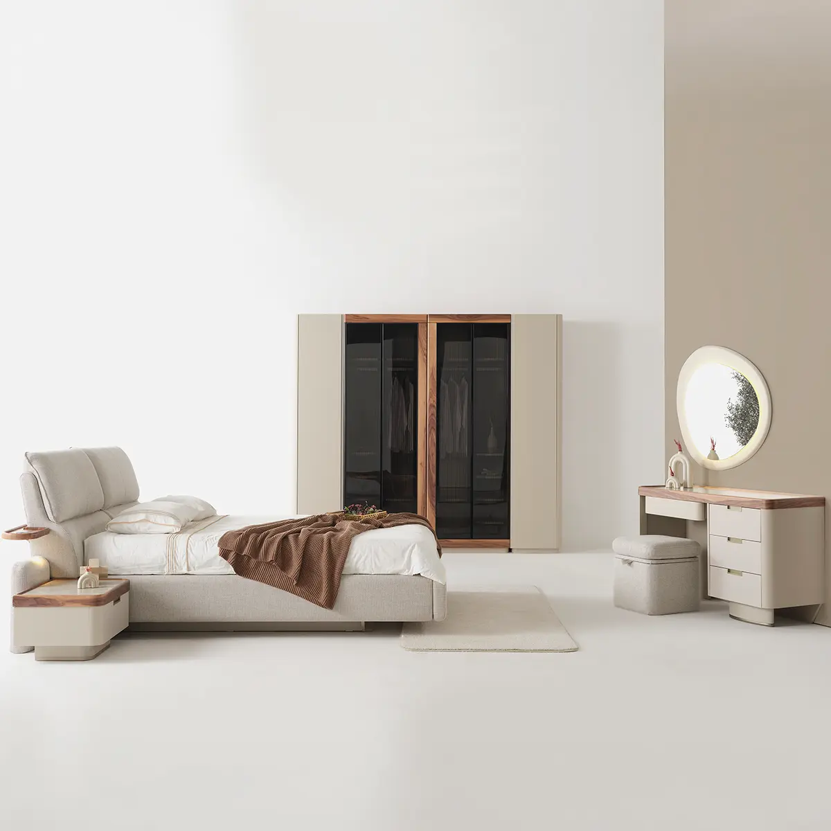 Complete Estella Bedroom Set with bed, wardrobe, nightstands and dressing table – Asbar Furniture