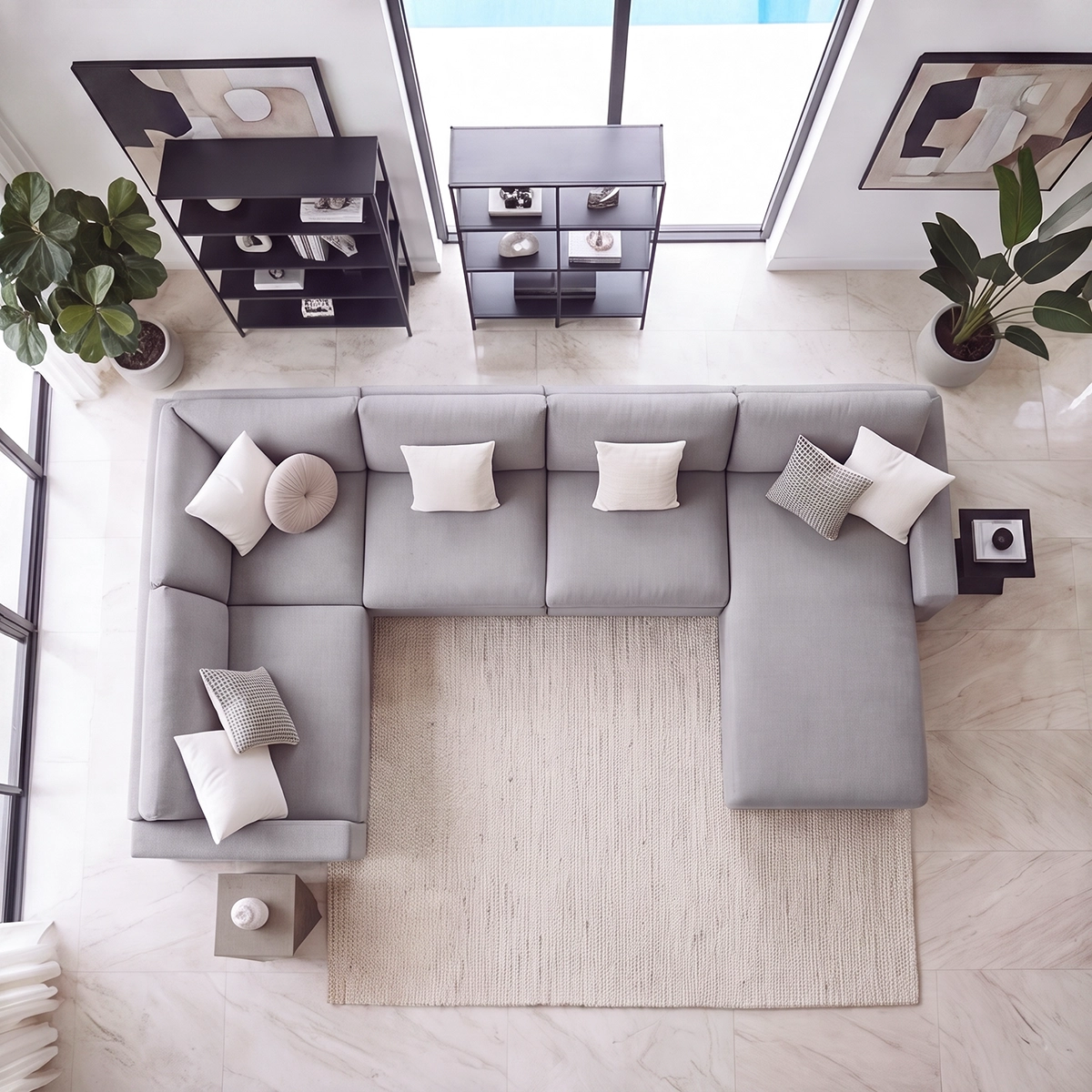 Nuvola Corner Sofa U-shaped layout seen from above – Asbar Furniture