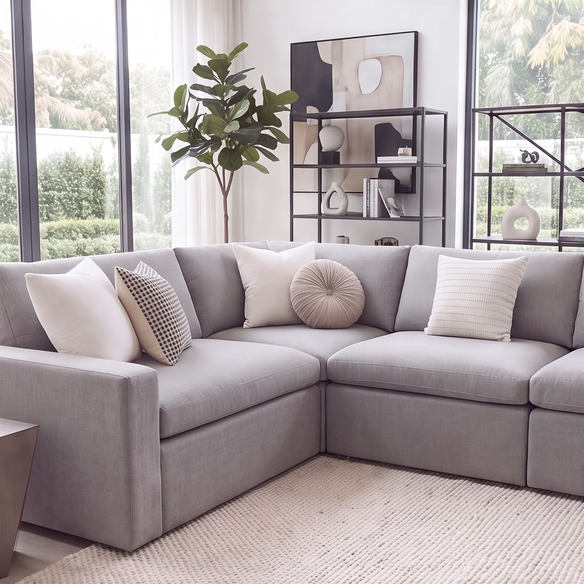 Nuvola Corner Sofa corner section with deep seat cushions and scatter pillows – Asbar Furniture