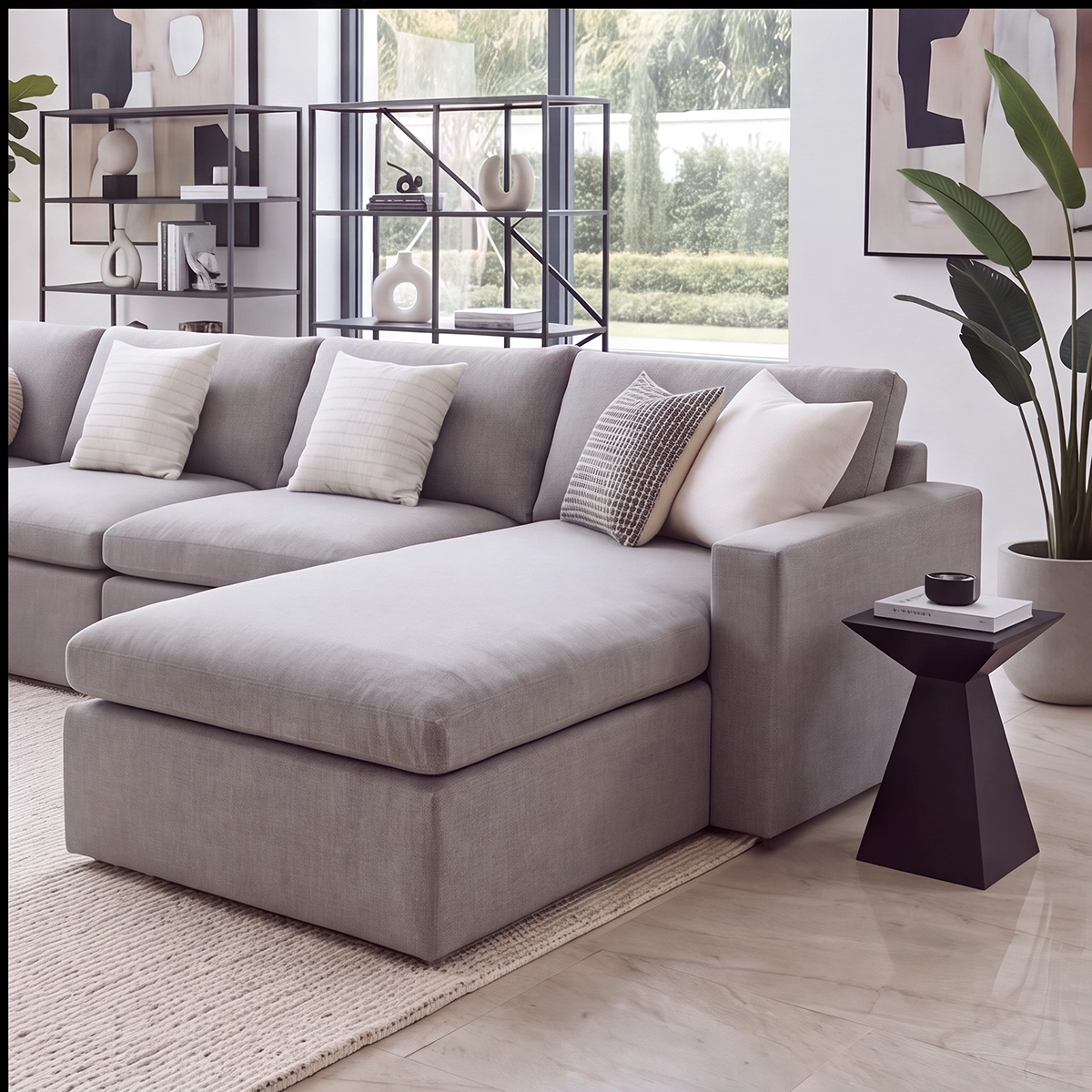 Nuvola Corner Sofa chaise section with wide armrest, side view – Asbar Furniture