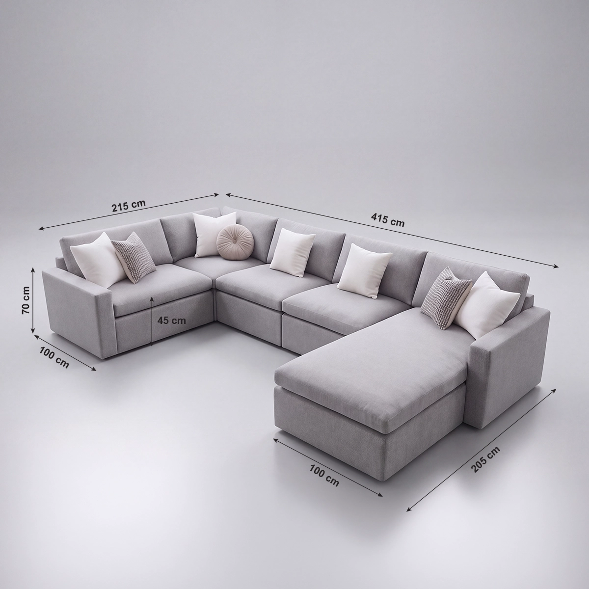 Nuvola Corner Sofa dimensions diagram in centimetres – Asbar Furniture