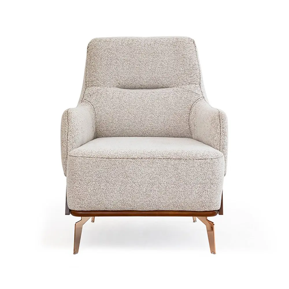 Lavin off white bouclé armchair front view with high back and headrest groove – Asbar Furniture