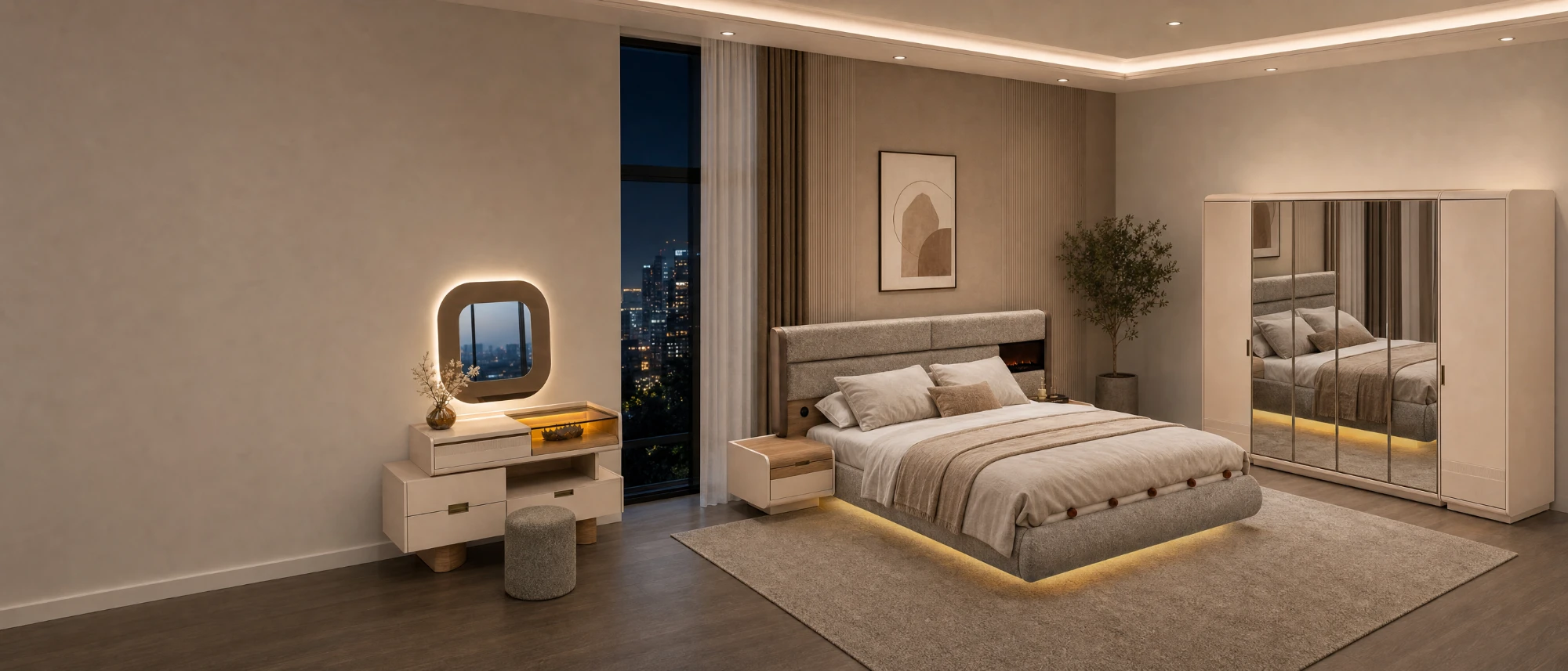 AURA bedroom set with wardrobe and LED bed