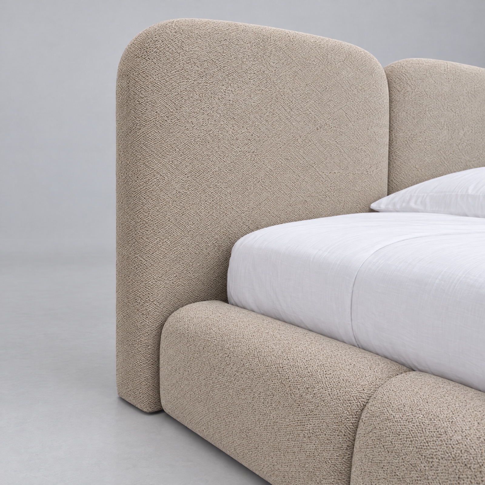 Tala king bed headboard bouclé fabric detail